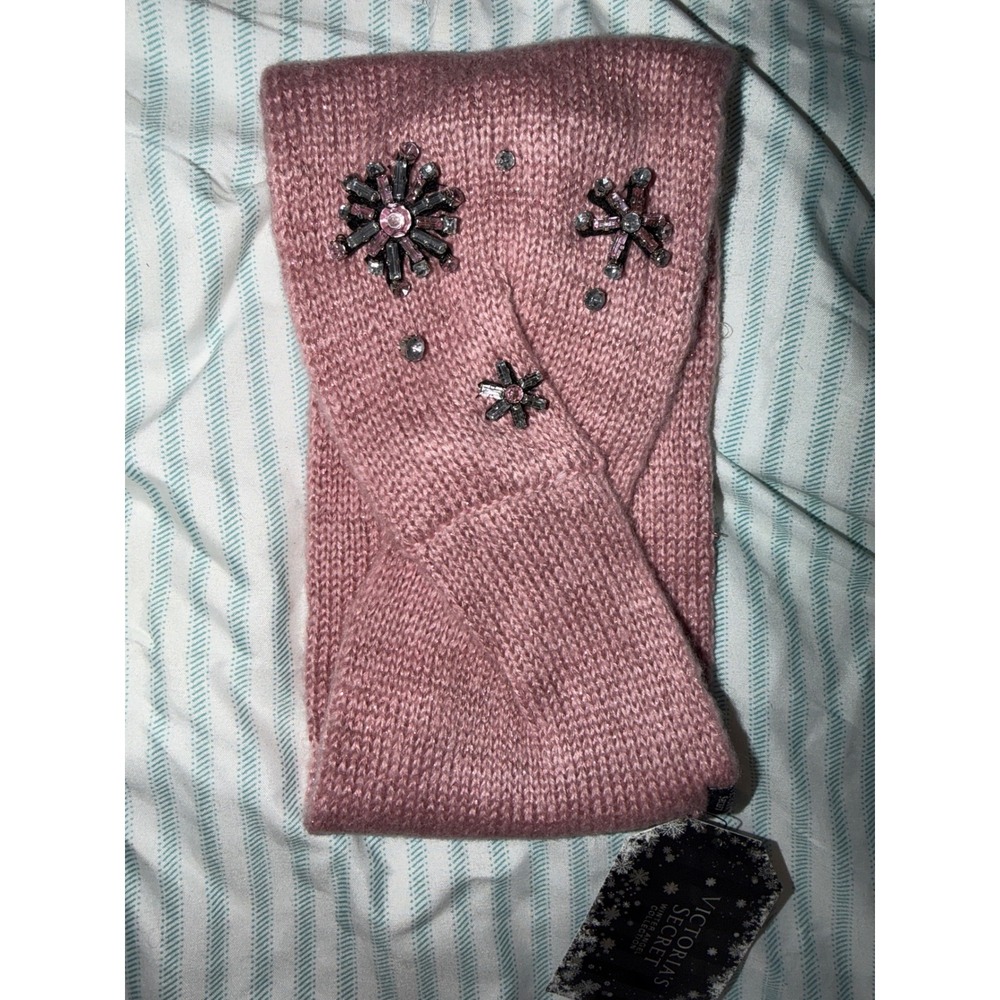 Victoria's Secret Winter Angel Pink Knit Snowflake Crystal Headband Ear‎ Warmer
